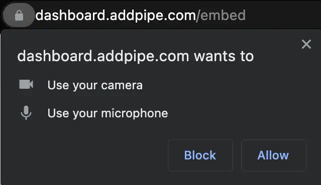 Chrome’s camera and microphone permissions dialogue