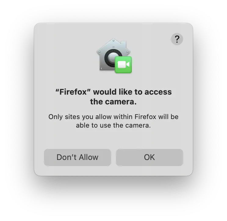 macOS’ separate camera and microphone permissions dialogue for Firefox