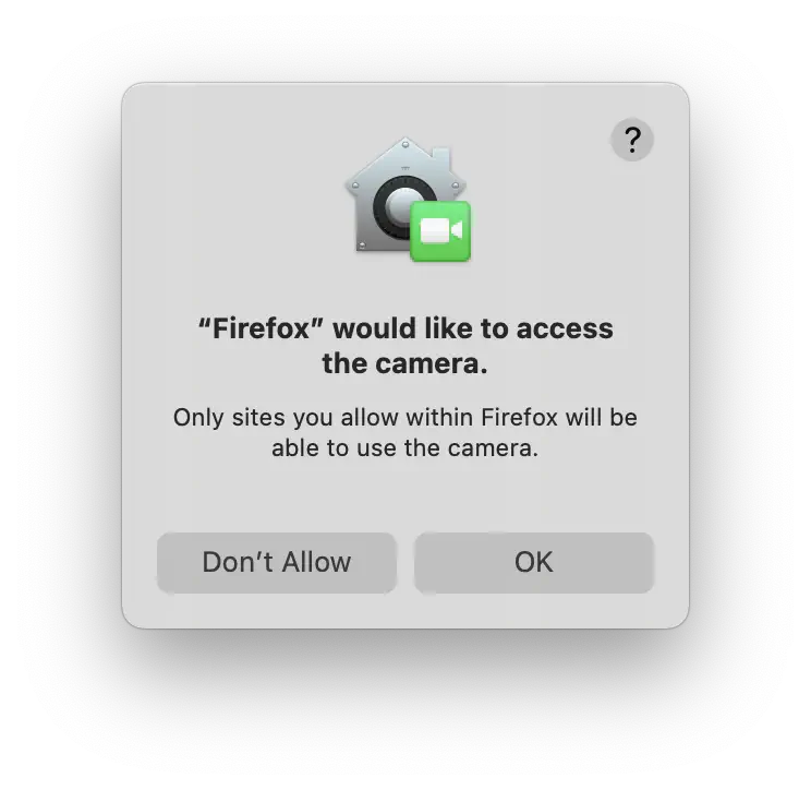 macOS&rsquo; separate camera and microphone permissions dialogue for Firefox