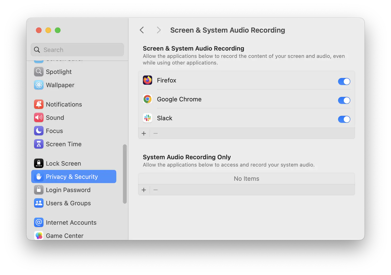 macOS Sequoia screen and system audio recording permissions