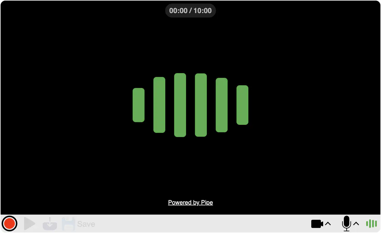 The Pipe recording client recording screen with audio only mode turned on