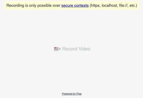 The 2.0 desktop recording client showning the &ldquo;Recording is only possible over secure contexts&rdquo; message