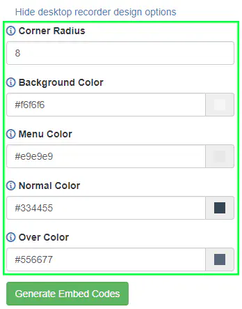 Pipe customization menu for colors and rounded corners