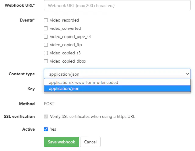 Setting up a webhook in Pipe account dashboard