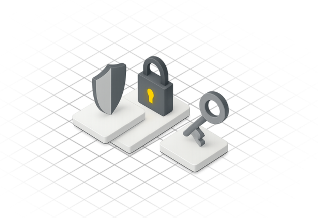 an illustration of a shield, a lock, and a key, representing security for the addpipe.com platform
